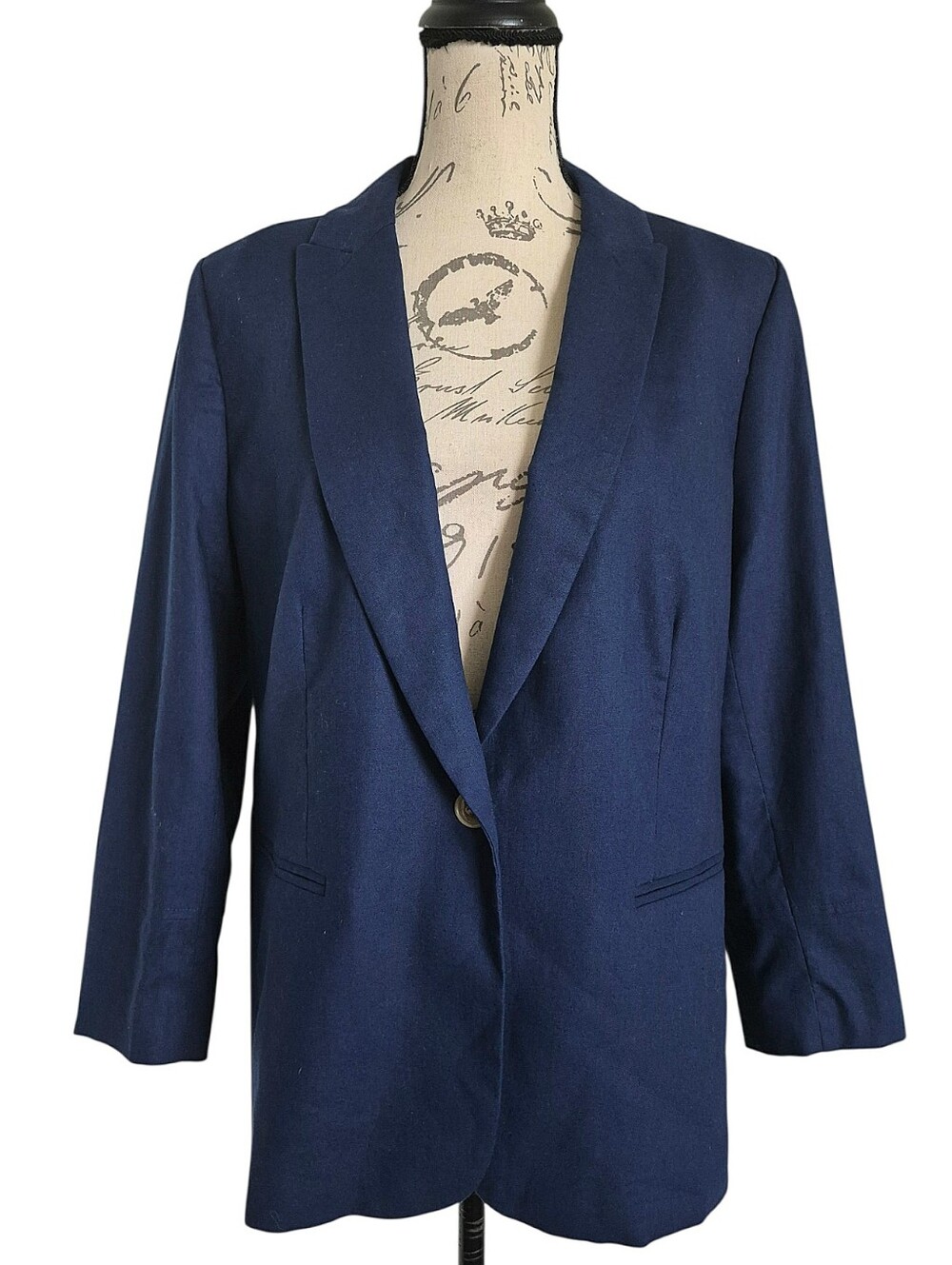 J. Crew Linen Blend One Button Blazer Navy Blue Jacket 16 Coastal preppy Career